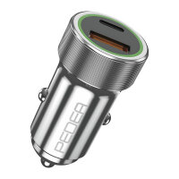 PEDEA 20W USB-C (PD) KFZ-Schnellladegerät 12/24V - 2-Ports Mehrfach Handy-Ladegerät mit USB-C und USB-A, silber