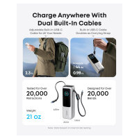 ANKER PowerBank 25.000mAh 165W 3x 100W USB-C 1x USB-A Smart Display zwei integrierte Ladekabel silber