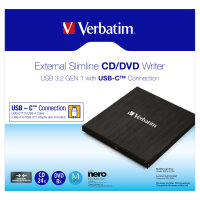 Verbatim Externer Slimline CD/DVD-Brenner mit USB-C-Anschluss