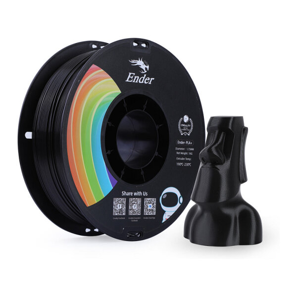 Creality PLA+ Filament Black, 3D-Filament (schwarz, 1 kg, 1,75 mm, auf Rolle)