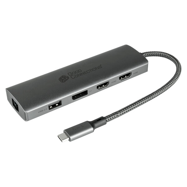 GoodConnections HUB-C001A USB-C HUB 10-Port 2xHDMI  1xDP  1xUSB-C  2xUSB 3.0  1xUSB 2.0  1xRJ45  1xKartenleser Anthrazit