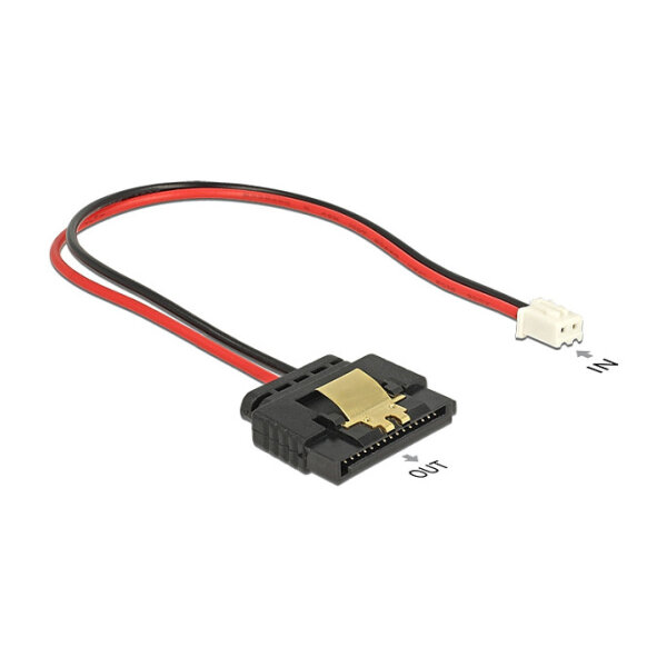 DeLock Kabel Power 2 Pin Buchse > 1 x SATA 15 Pin Buchse (5 V) Metallclip 20 cm