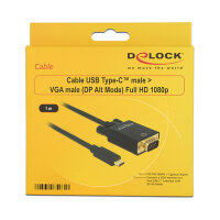 USB C > VGA Stecker DP-Alt Mode Full HD 1080p 1 m schwarz Delock