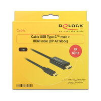USB C > HDMI-A Stecker DP-Alt Mode 4K 60 Hz 3 m schwarz Delock