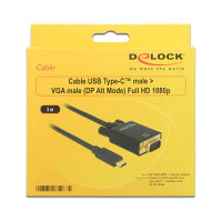 USB C > VGA Stecker DP-Alt Mode Full HD 1080p 3 m schwarz Delock