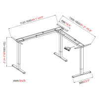 DIGITUS Elektrisch höhenverstellbares Tischgestell, 90° L-Form, Triple-Motor, 2-Stufen, Weiß