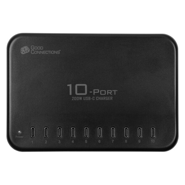 GoodConnections USB Desktop Schnellladestation 200W 10-Port USB-C Schwarz