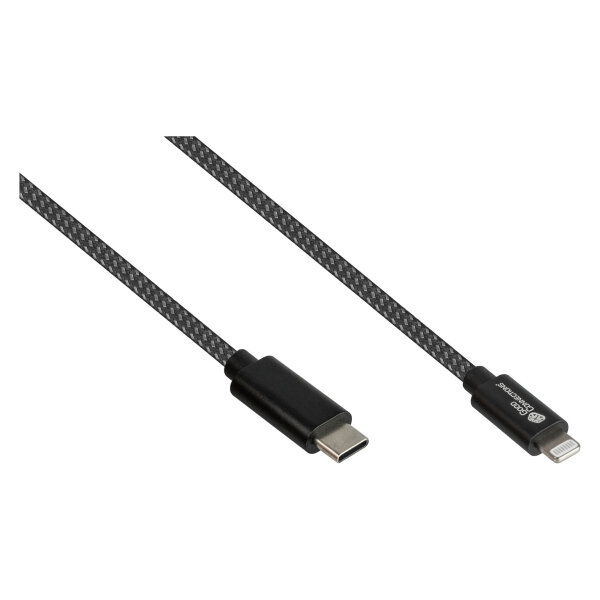GoodConnections USB-C 2.0 > Lightning (ST-ST) 0,5m Ladekabel Textilmantel 18W Schwarz