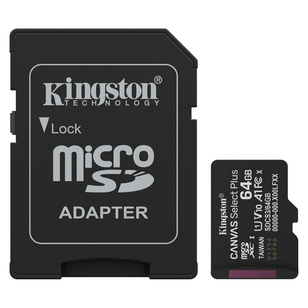 CARD Kingston 64GB microsdxc Canvas Select Plus Gen3 100MB/s A1 Card + Adapter