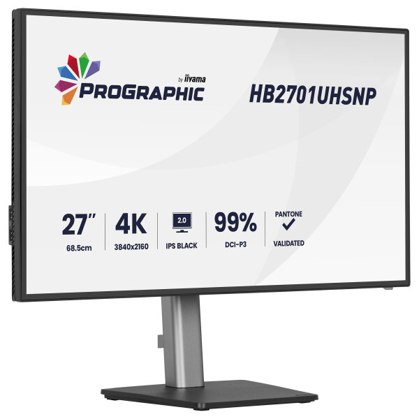 68,6 cm/27" (3840×2160) iiyama ProGraphic HB2701UHSNP-B1 16:9 IPS Black 2.0 4 ms 60 Hz HDMI DisplayPort USB-C (96 W) USB-Hub RJ45 KVM VESA Black