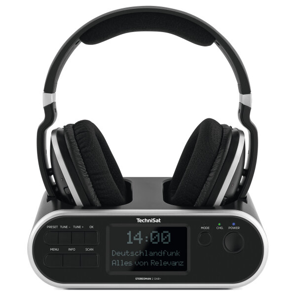 TSAT Stereoman 2 DAB+ sw Stereo-Funkkopfhörer mit Dockingstation 2,4GHz