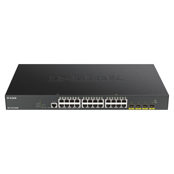DGS-1250-28XMP/E 28-Port Smart Managed PoE+ Gigabit Switch 24x 10/100/1000BASE-T PoE 4x 10-Gigabit-Port (SFP+)