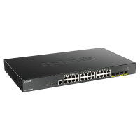 DGS-1250-28XMP/E 28-Port Smart Managed PoE+ Gigabit Switch 24x 10/100/1000BASE-T PoE 4x 10-Gigabit-Port (SFP+)