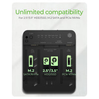 ICY BOX IB-2913MCL-C31 USB-C 3.2 Klon- und DockingStation für 2x M.2 NVMe/SATA SSD und 3,5"/2,5" HDD/SSD