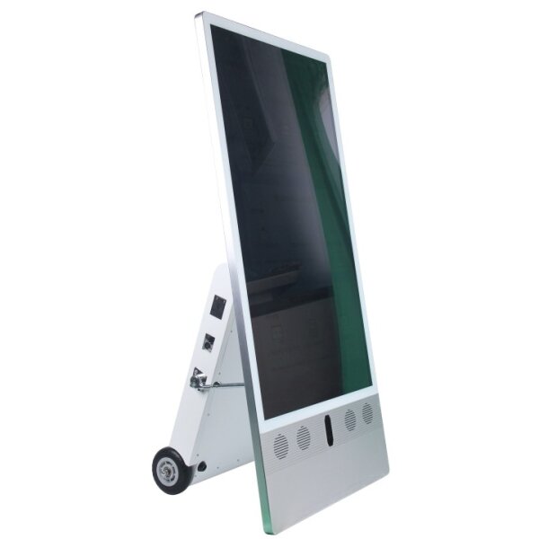 ALLNET Standdisplay 43 Zoll Outdoor Kundenstopper mit Akku oh. Touch mit Laufrollen 1500Nits Android Farbe schwarz