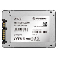 TRANSCEND SSD230S 256GB SSD 3D 6,4cm 2.5 Zoll SATA III 6Gb/s TLC aluminium case ohne Rahmen