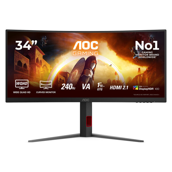 86,4cm/34" (3440x1440) AOC CU34G4Z 21:9 WQHD Fast VA 1ms 240Hz HDMI DisplayPort USB VESA HDR Curved Black