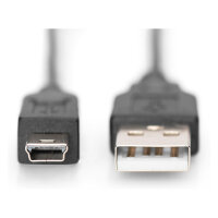 DIGITUS USB 2.0 Anschlusskabel Typ A -mini B St/St 3.0m, sw