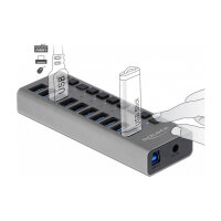 DELOCK Externer SuperSpeed USB Hub mit 10 Ports + Schalter
