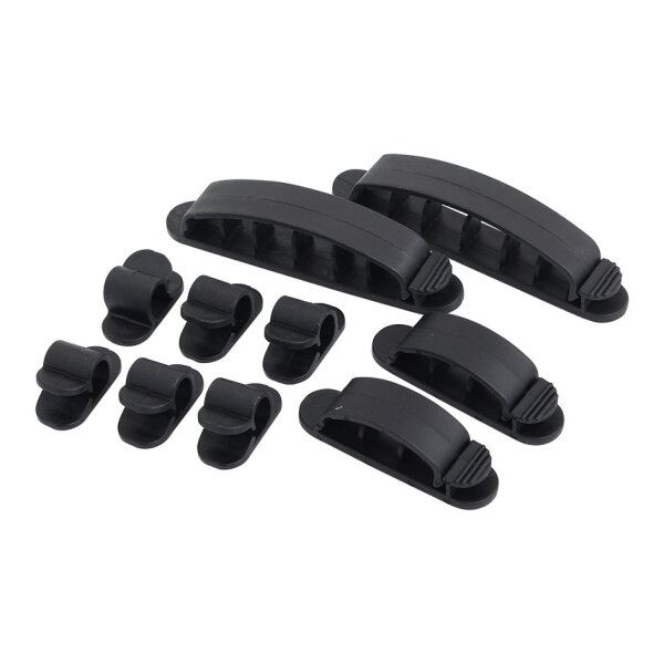Kabelhalter-Set, ABS, 10 Stk., schwarz, selbstklebend