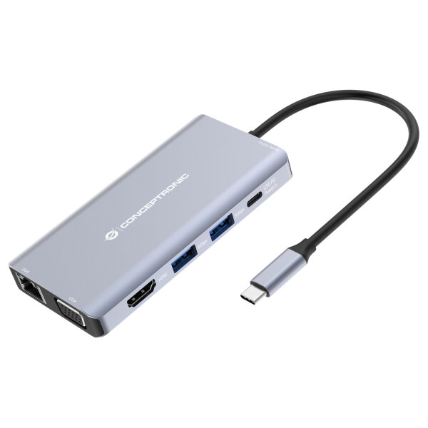 CONCEPTRONIC 10-1 Dock USB-C->HDMI/USB-A/VGA/AUX/+ 25cm gr