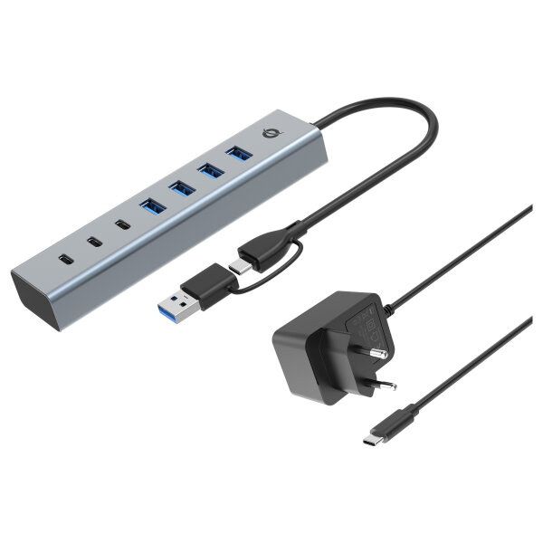 CONCEPTRONIC 7-Port Hub USB-A3.0/-C Adap.->4xA3.0+m.Netz. gr