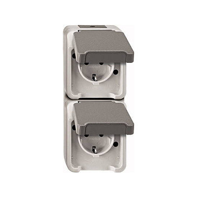 MERTEN MEG2329-8029 SCHUKO-Doppel-Steckdose. lichtgrau senkrecht