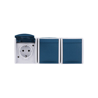 BUSCH JAEGER BJ 2300/3EW-53 Steckdose m.Klappdeckel waagerecht 3f ocean IP44 grau/blau