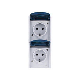 BUSCH JAEGER BJ 20-02EW-53 Steckdose m.Klappdeckel senkrecht 2f ocean IP44 grau/blau