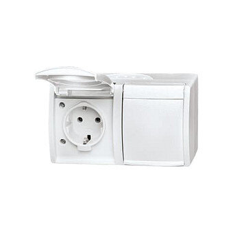 BUSCH JAEGER BJ 20/2EW-54 Steckdose m.Klappdeckel waagerecht 2f ocean IP44 alpinweiß