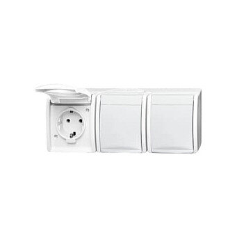 BUSCH JAEGER BJ 2300/3EW-54 3fach Steckdose m.Klappdeckel waagerecht ocean IP44 alpinweiß