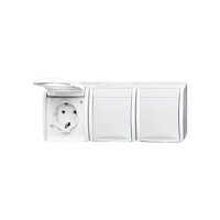 BUSCH JAEGER BJ 2300/3EW-54 3fach Steckdose m.Klappdeckel waagerecht ocean IP44 alpinweiß