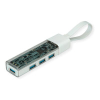 ROLINE Mobiler USB 3.2 Gen 1 Hub, 4fach, Typ A+C Anschlusskabel