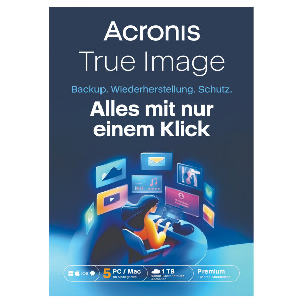 Acronis True Image Premium - 5 Computers + 1 TB Acronis Cloud Storage - 1 year subscription - ESD-Download