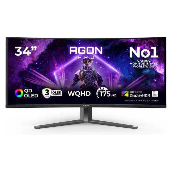 86,36cm/34" (3440x1440) AOC AGON PRO AG346UCD OLED HDR400 TrueBlack 0,03ms 175Hz 2xHDMI DP Speaker DarkGrey
