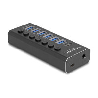 DELOCK 7 Port USB Hub mit 4 Ports 10 Gbps und 4 Schnellladeports 5 Gbps mit Schalter und Beleuchtung