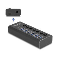 DELOCK 7 Port USB Hub mit 4 Ports 10 Gbps und 4 Schnellladeports 5 Gbps mit Schalter und Beleuchtung
