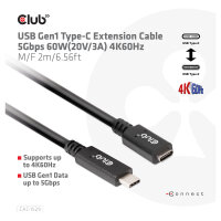 Club3D Kabel USB 3.2 Typ C 2m Verlängerung 5Gbps St/Bu