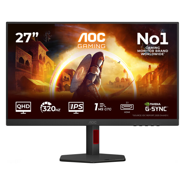 AOC Gaming Q27G4SRU - 27 Zoll QHD, 300 Hz, 1 ms, HDR400 2560x1440, 2x HDMI 2.1, DisplaPort 1.4, USB Hub schwarz-rot