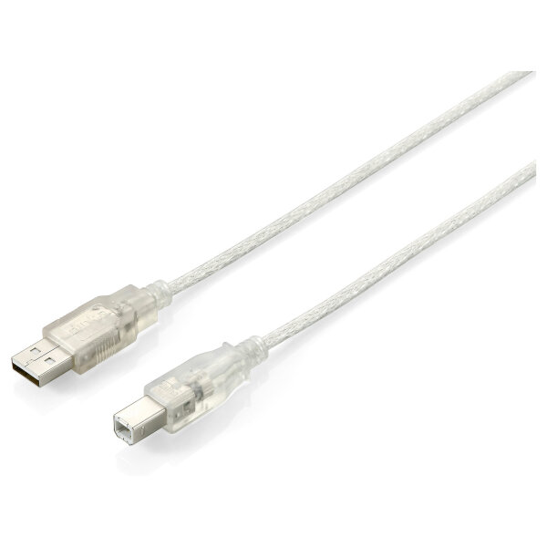 Equip USB Kabel 2.0 A-B St/St 1.00m transparent Polybeutel