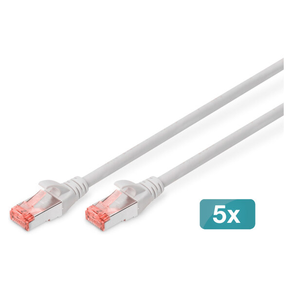 DIGITUS CAT 6 S/FTP Patchkabel, 5 Stück, 10m, grau