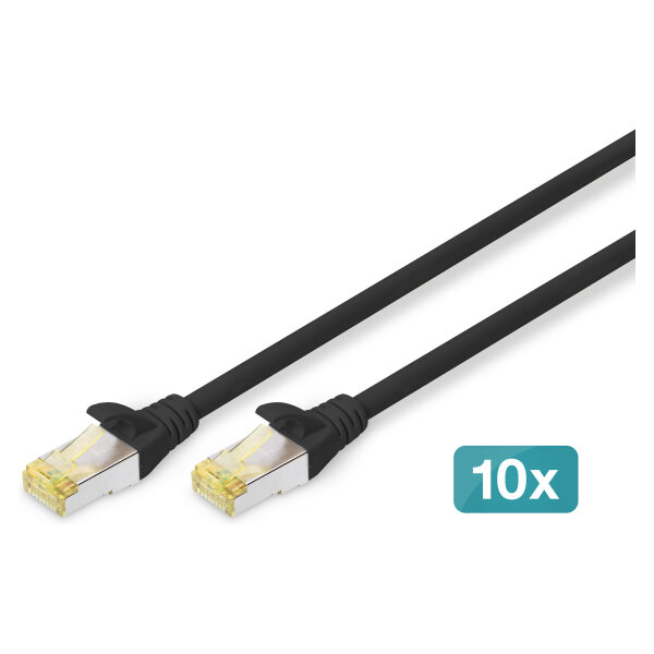 DIGITUS CAT 6A S/FTP Patchkabel, 10 Stück, 1m, schwarz