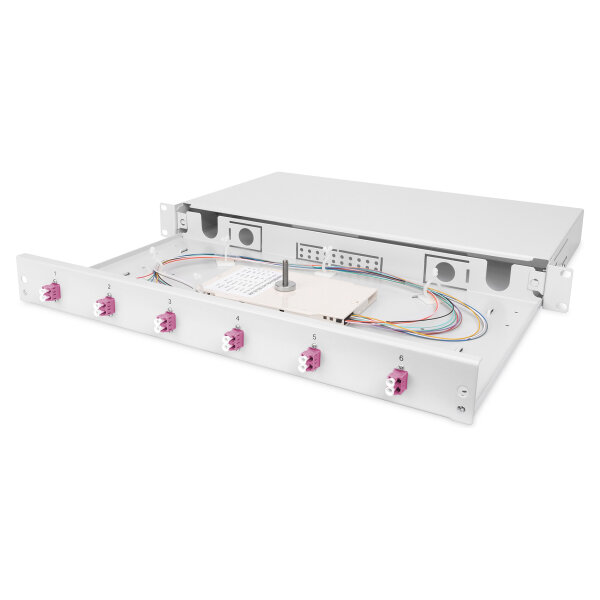 DIGITUS LWL Spleißbox 1HE bestückt 6x LC DX OM4 grau
