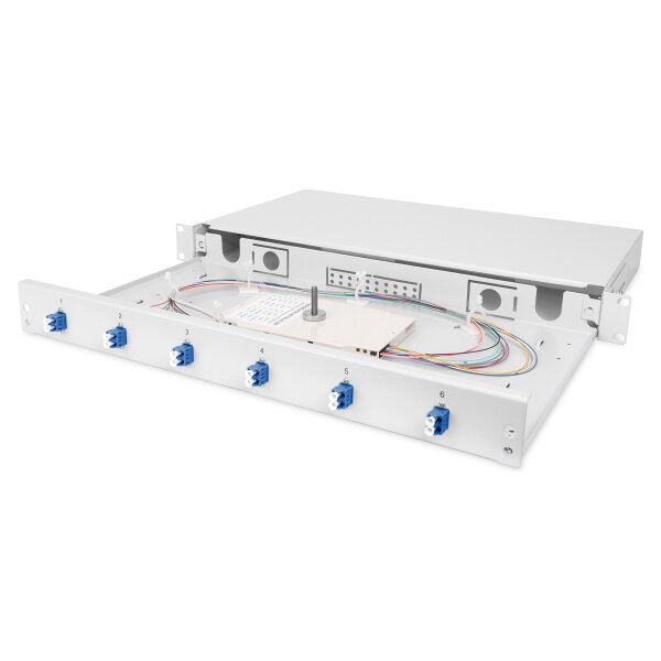 DIGITUS LWL Spleißbox 1HE bestückt 6x LC DX OS2 grau