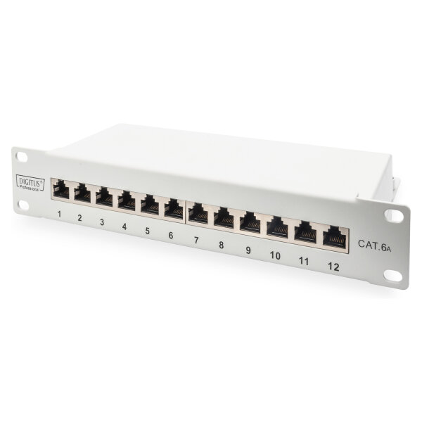 DIGITUS Cat.6A Patch Panel, geschirmt, 12-Port, 10", grau