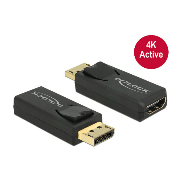 DELOCK Adapter DisplayPort 1.2 Stecker > HDMI Buchse schwarz 4K Aktiv