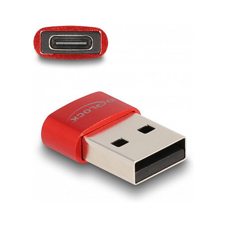 DELOCK USB2.0 Adapter USB Typ-A Stecker zu USB Type-C Bu rot