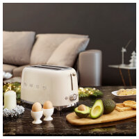 SMEG Toaster 2-Schlitz kompakt 50s Style TSF01CREU, Creme, Hochglanz