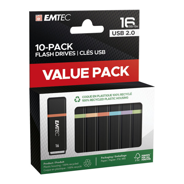 STICK Emtec USB2.0 K100 16GB P10 10-pack color box retail
