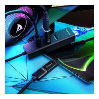 Sharkoon 3-Port USB 3.2 Gen 1 Alu Hub + Ethernet (schwarz)